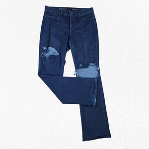 Talbots Dark Wash Distressed Slimming High Rise Curvy Bootcut Jeans Size 14 Long